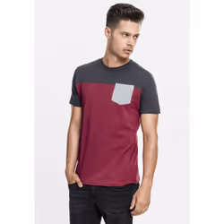 Urban Classics 3-Tone Pocket, Tee-shirt, Adulte, Mâle, Bourgogne, Charbon de bois, Gris, Monochromatique, S