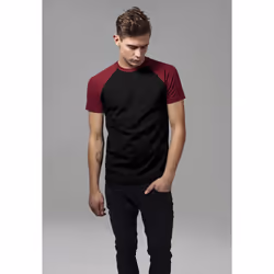 Urban Classics Raglan Contrast Tee, Tee-shirt, Adulte, Mâle, Noir, Rouge, Monochromatique, Encolure torsadée