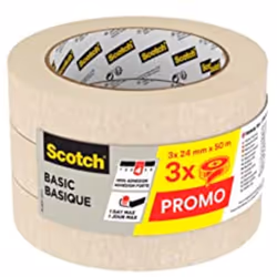SCOTCH BASIC RUBAN DE MASQUAGE, 24 MM X 50 M, 3 UNITÉS/PAQUET