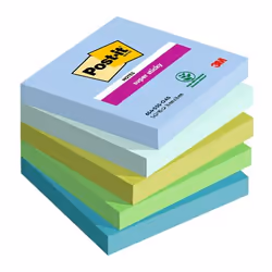 Post-It 654-5SS-OAS, Carré, Bleu, Vert, Papier, 76 mm, 76 mm, 90 feuilles