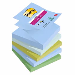 Notes adhésives - Post-it - Z-Notes couleurs Oasis - 76 x 76 mm - Lot de 10 - Super Sticky