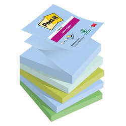 Notes adhésives - Post-it - Z-Notes couleurs Oasis - 76 x 76 mm - Lot de 10 - Super Sticky