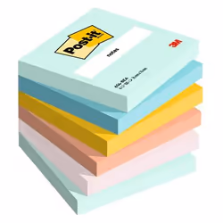 Post-It 654-6-BEA, Carré, Bleu, Vert, Orange, Rose, Jaune, Papier, 76 mm, 76 mm, 100 feuilles