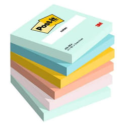 Post-It 654-6-BEA Carré Bleu, Vert, Orange, Rose, Jaune 100 feuilles Auto-adhésif