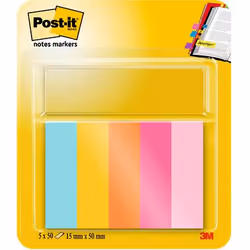 Post-It 7100259442, Rectangle, Bleu, Orange, Rose, Jaune, Papier, 15 mm, 50 mm, 50 feuilles