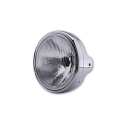SHIN YO 7 pouces LTD lampe frontale, insert H4, montage latéral, verre en relief, chrome-plaqué, argent