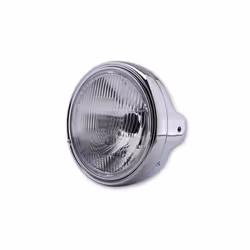 SHIN YO 7 pouces LTD lampe frontale, insert H4, montage latéral, verre en relief, chrome-plaqué, argent