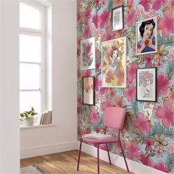 Papier peint - Disney - Ariel la petite Sirène - Motif floral pastel - Intissé - H 280x L 200 cm
