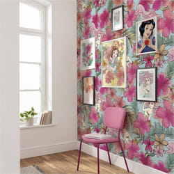 Papier peint - Disney - Ariel la petite Sirène - Motif floral pastel - Intissé - H 280x L 200 cm