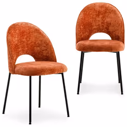 Lot de 2 chaises SERENA avec revêtement en tissu orange et structure en métal noir chaise de salle à manger