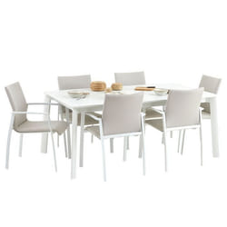 Ensemble table et chaises de jardin VERANO pour 6 à 8 personnes blanc et beige table extensible et chaises empilables