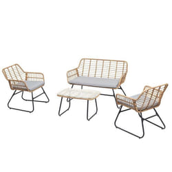 Salon de jardin extérieur RIVIERA pour 4 personnes coloris noir et brun résistant aux intempéries