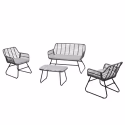 Salon de jardin extérieur RIVIERA pour 4 personnes coloris noir et gris résistant aux intempéries