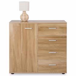 Buffet salle à manger CHICAGO L 91 cm en bois coloris chêne sonoma avec 4 tiroirs et 1 porte meuble rangement