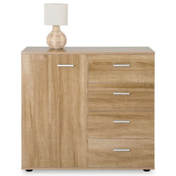 Buffet salle à manger CHICAGO L 91 cm en bois coloris chêne sonoma avec 4 tiroirs et 1 porte meuble rangement