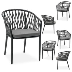 Lot de 6 chaises de jardin dextérieur SUNNY en aluminium noir et gris chaises empilables avec coussin en tissu