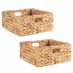 Lot de 2 paniers LANZI en jacinthe deau boîtes de rangement en fibre naturelle coloris naturel