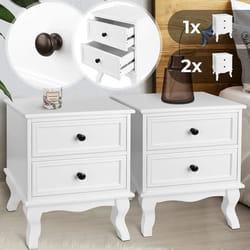 MIADOMODO® Table de Chevet - Lot de 2 34x29.5x50 cm 2 Tiroirs Bois et MDF Blanc - Table de Nuit Meuble de Chambre à Coucher