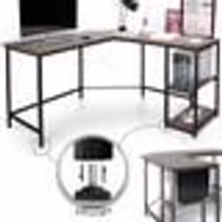 Bureau dOrdinateur dAngle MIADOMODO - Étagères 138x138x76 cm MDF Cadre en Fer Style Industriel