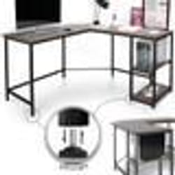 Bureau dOrdinateur dAngle MIADOMODO - Étagères 138x138x76 cm MDF Cadre en Fer Style Industriel