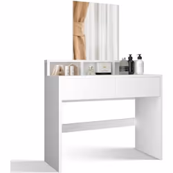 MIADOMODO® Coiffeuse Table de Maquillage - Miroir Tiroirs et Étagères Ouvertes Moderne Blanc - Commode Cosmétique