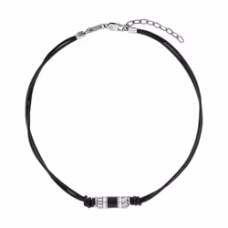 Collier Homme - S OLIVER - Beads en cuir et acier inoxydable - Argenté - Longueur 45+5cm
