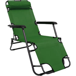 Chaise Longue inclinable et pliante Transat de Jardin 153 cm + appuie-tête amovible + repose-jambes et dossier inclinables Vert