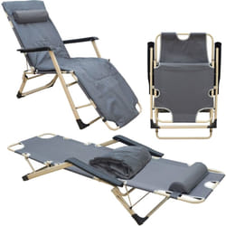 Chaise Longue de jardin Transat pliant 178x65x88cm incl coussin amovible Gris