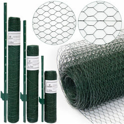 No Brand - Grillage à mailles hexagonales + Poteaux Rouleau de 15m Hauteur 1m Maillage 25x25mm Incl 12 Poteaux 140cm de haut Grillage métallique avec