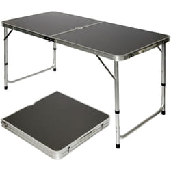 Amanka Table de camping pique-nique pliable réglable en hauteur 120x60x70cm en aluminium pliant format mallette Gris Foncé