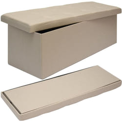 DuneDesign Coffre de Rangement xxl pliante 110x38x38cm incl 2 cloisons 120L Pouf pliable Repose-pieds rectangulaire rembourré 3 places Beige