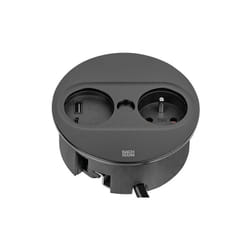 Bachmann - twist 2 prise de table, 1x ute, 1xUSB-A/-C Charger, noir mat, ronde, France