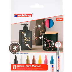 Edding 750, Noir, Cuivre, Or, Bleu clair, Rose, Argent, Blanc, Jaune, Multicolore, 8 couleurs, Pointe ogive, Rond, 2 mm