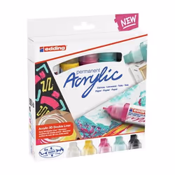Edding Acryl 3D Double Liner, Noir, Magenta, Menthe, Blanc, Jaune, Multicolore, Fin/extra-large, 2 mm, 1 cm, Toile, Bois