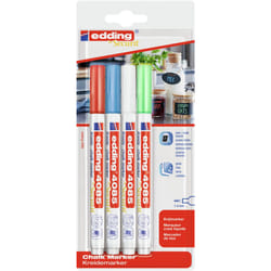 Edding 4085 Basic Set marqueur à craie liquie Cosse Bleu, Vert, Rouge, Blanc 4 pièce(s)