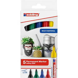 Edding 3000 marqueur indélébile Pointe ogive Noir, Bleu, Vert, Rouge, Jaune 5 pièce(s)