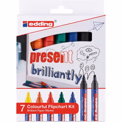 Edding Colourful Flipchart Kit, Noir, Bleu, Vert, Orange, Rouge, Jaune, Assortie, Couleurs assorties, Verre, Fer, Métal, Papi ...