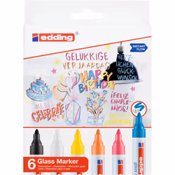 Edding 95 Glass marqueur 6 pièce(s) Pointe ogive Noir, Bleu, Orange, Rose, Blanc, Jaune