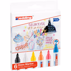 Edding 95 Glass marqueur 6 pièce(s) Pointe ogive Noir, Bleu, Orange, Rose, Blanc, Jaune