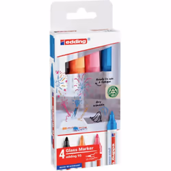 Marqueur edding 95, assortiment de 4 pièces Marqueur en verre pour l'écriture et le marquage sur la plupart des surfaces en v ...