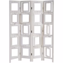 Paravent galerie de photographies II, cloison de séparation, 160x125cm ~ blanc - avec des fenêtres de 2 panneaux en plexiglas ...