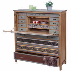 Scriban HWC-A43, commode, armoire, bois massif de sapin, vintage patchwork 113x99x36cm - livraison: 1x scriban sans décoratio ...