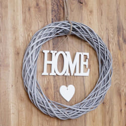Nova - Décor de porte Home, rond, couronne de décoration, bois ø 40cm blanc / gris
