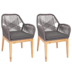 Set de 2 chaises de jardin HWC-H56b fauteuil Outdoor chaise avec accoudoirs résistant aux intempéries corde tressée bo