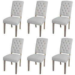 Lot de 6 chaises de salle à manger HWC-O66b chaise de cuisine rembourrée Chesterfield rivets tissu/textile gris clair