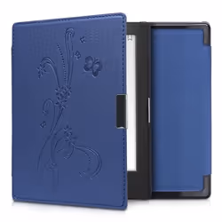 Étui liseuse - kwmobile - Kobo Aura Edition 1 - Housse simili cuir - Rabat magnétique - Papillons et fleurs bleu