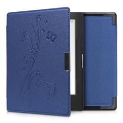 Étui liseuse - kwmobile - Kobo Aura Edition 1 - Housse simili cuir - Rabat magnétique - Papillons et fleurs bleu