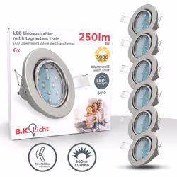 B.K.Licht lot de 6 spots LED, 6 ampoules LED GU10 3W incluses, spots encastrables orientables, éclairage plafond, luminaire e ...