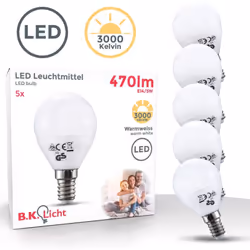Description générale Les ampoules LED B.K.Licht au culot E14 offrent une luminosité élevée tout en garantissant une efficacit ...