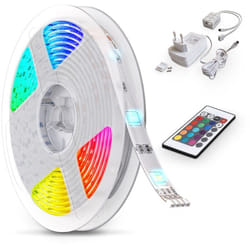 Ruban led multicolore 5m, guirlande lumineuse dimmable avec télécommande, auto-adhésif, lumière décorative blanche et multicolore, éclairage